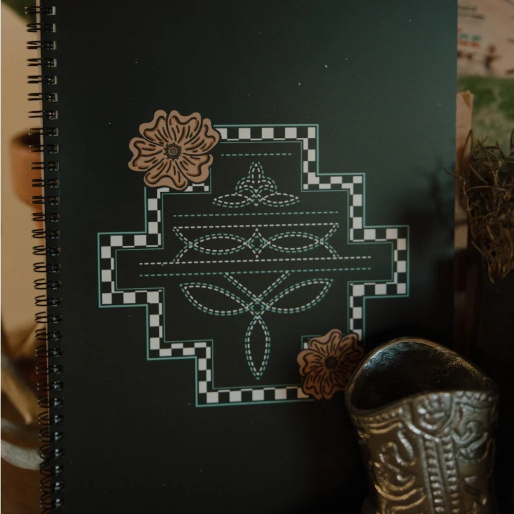 Black Spiral Notebook with Geometric Design